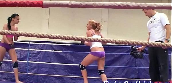  Dyke babes wrestling in boxing ring